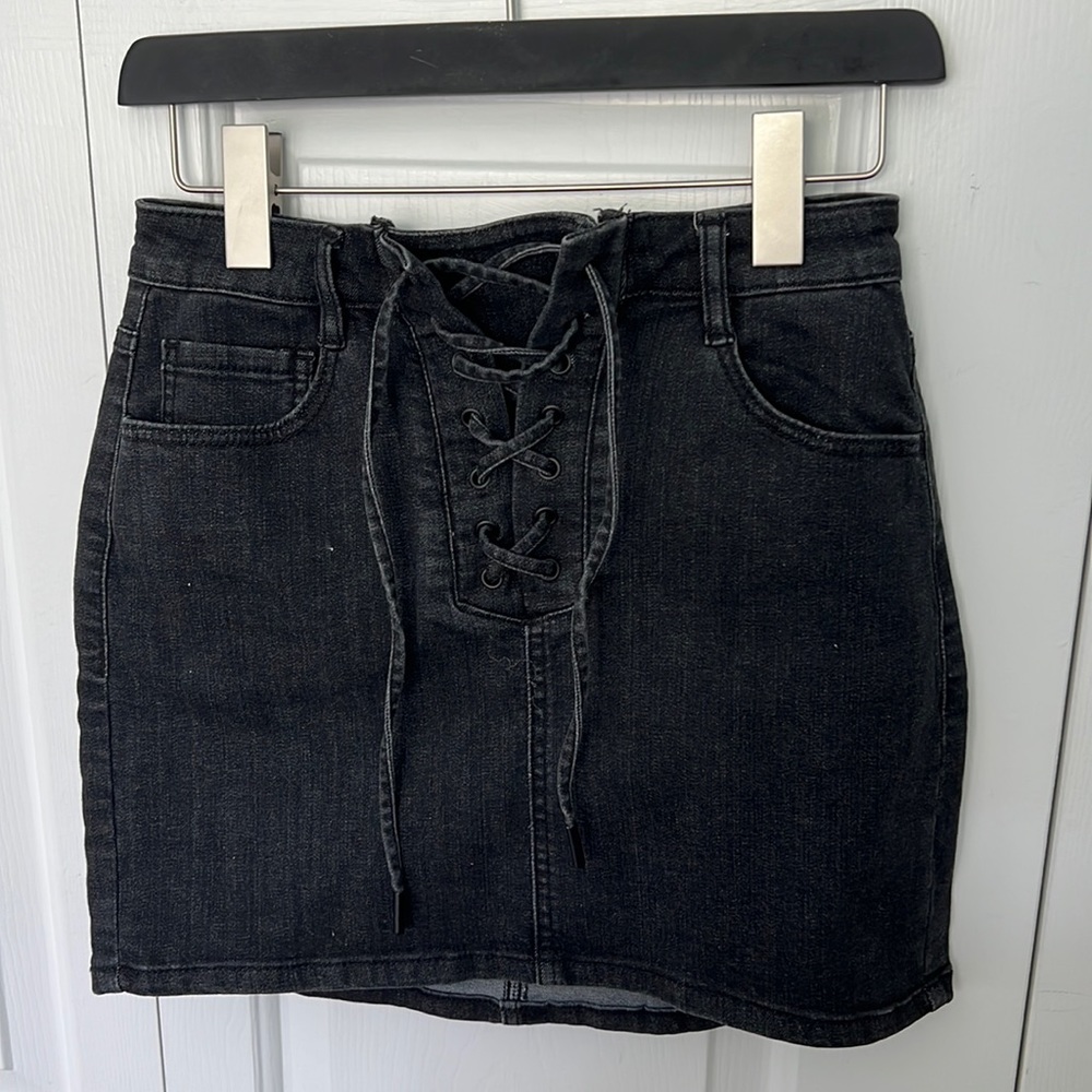 Black jean shirt with ties in front from Garage.